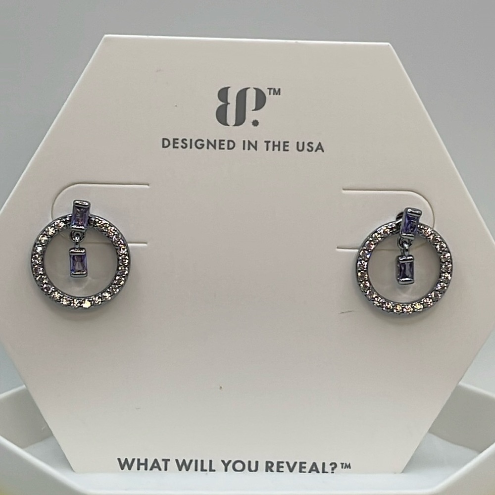 Bomb Party Earrings RBP5500 GLEAMING GODDESS Purple Topaz CZ/ Hematite Plating